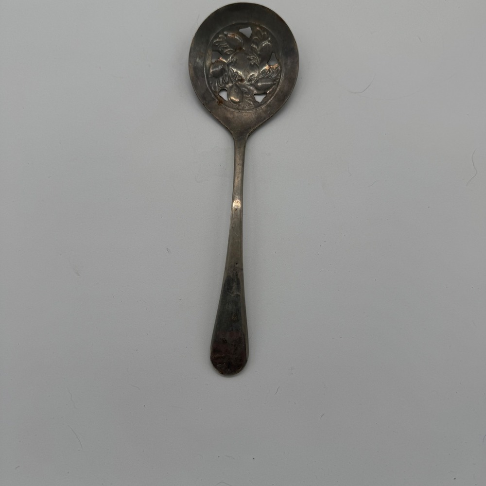Vintage Sheffield England Silver Plated Pierced Sifter Spoon Fruit Motif Ornate